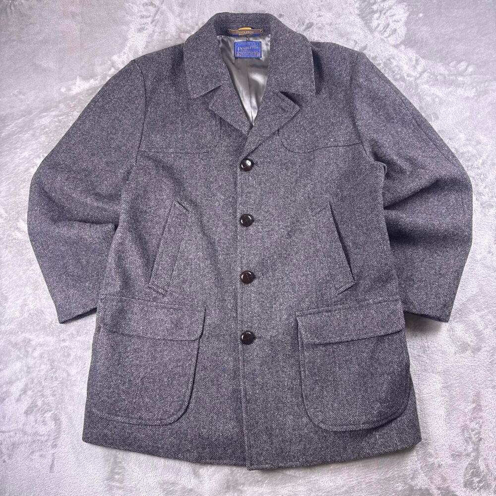 Vintage Pendleton Wool Field Coat Men’s 46 Large Gray Tweed Hunting Chore Jacket